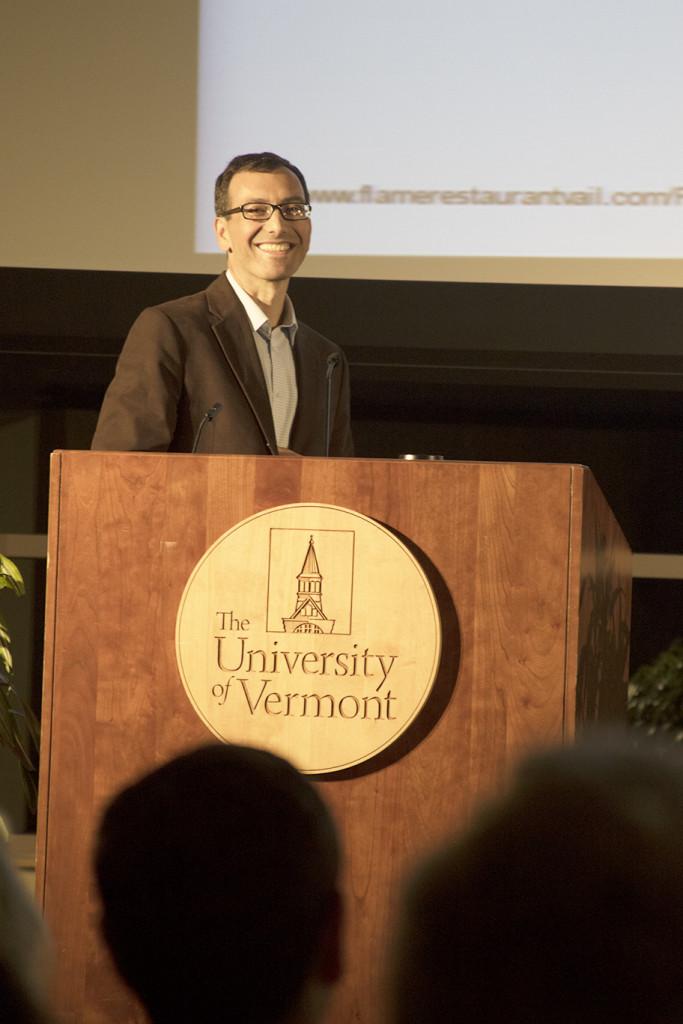 Alumnus and Pulitzer Prize-winner Eric Lipton speaks at his lecture on corporate lobbying Sept. 21 in the Silver Maple Ballroom. Photo credit: Oliver Pomazi