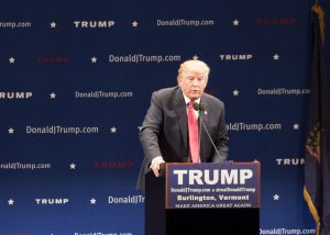 Donald Trump gives a speech at his rally at the Flynn theatre Dec. 7. RYAN THORNTON/The Vermont Cynic